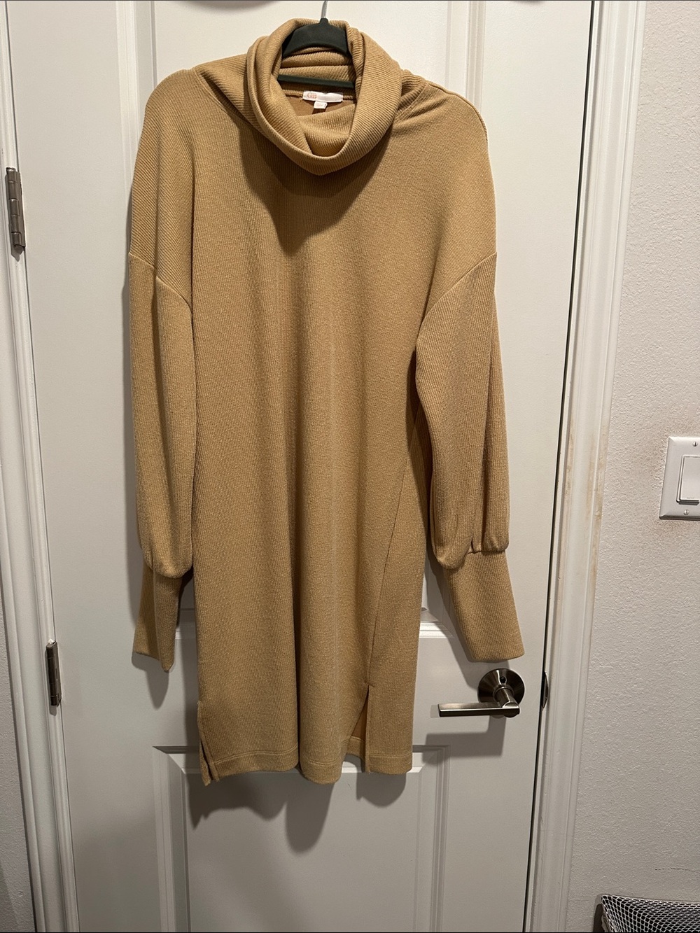 Gianni Bini Cowl Neck Longline Sweater Dress - Camel